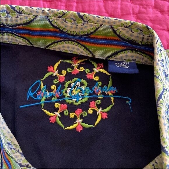 Robert Graham Men's Patterned Shirt - Green and Blue, XL - Picture 9 of 13